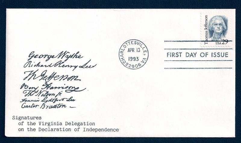 UNITED STATES FDC 29¢ Thomas Jefferson 1993 cacheted