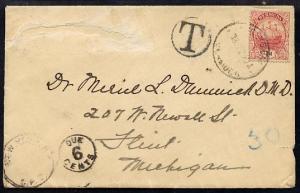 Bermuda 1927 underpaid cover to USA bearing Caravelle 1d ...