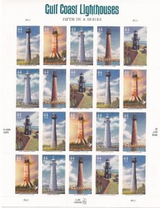 US Stamp - 2009 Gulf Coast Lighthouses - 20 Stamp Sheet-Scott #4409-13