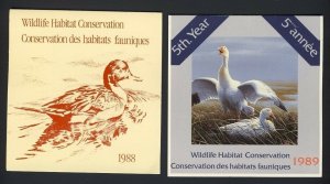 Wildlife Habitat Conservation Booklets 1988 & 1989 w stamps Van Dam $35.00 cdn