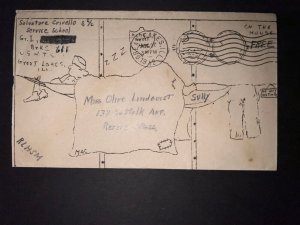 1942 USA Cover US Army Great Lakes IL to Revere MA Free Patriotic Hand Drawn