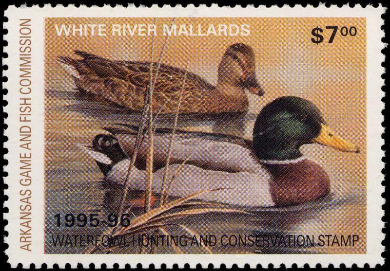 ARKANSAS #15 1995 STATE DUCK  STAMP WHITE RIVER MALLARDS by Larry Hayden