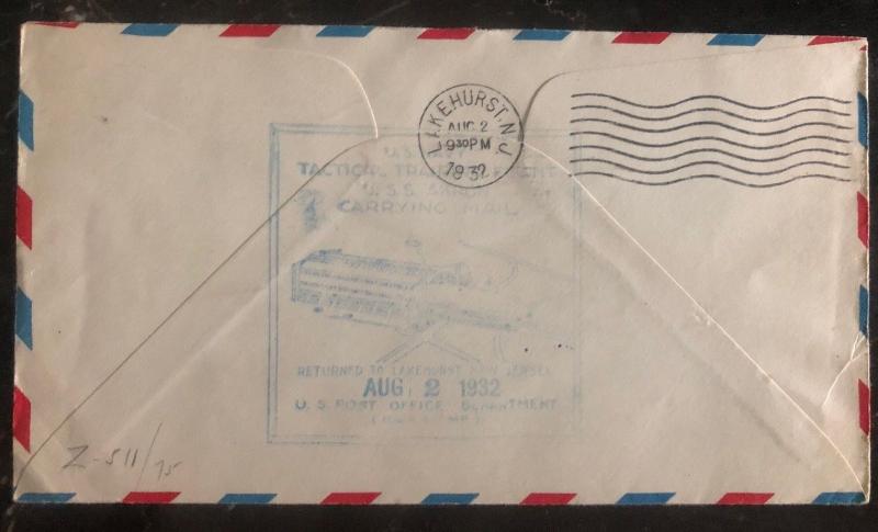 1932 Lake Hurst USA Cover USS Akron Zeppelin Training Flight Mail Carrying