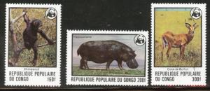 Congo People's Republic Scott 456-458 MNH** 1978 WWF CV $24