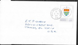 Cayman Islands #486 20c  Coat of Arms  (U) on envelope CV$0.40