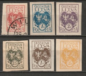 Central Lithuania 1920 Sc 1-6 set imperf MH*/MNG/used