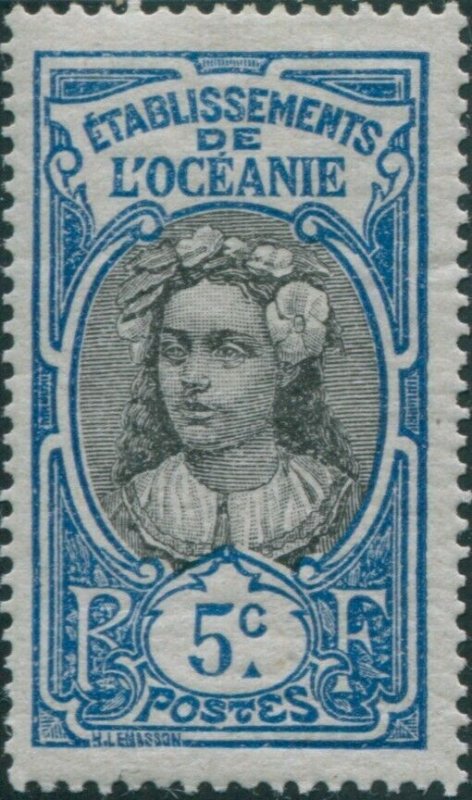 French Oceania 1913 SG46 5c black and blue Tahitian Woman MNH