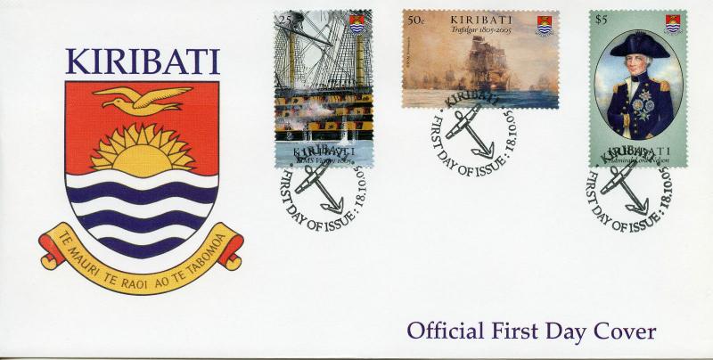 Kiribati 2005 FDC Battle of Trafalgar 200th 3v Set II Cover Ships Nelson Stamps