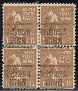 1938 1.5c M Washington w/precancel f/WINONA MN (805-203) Block of 4