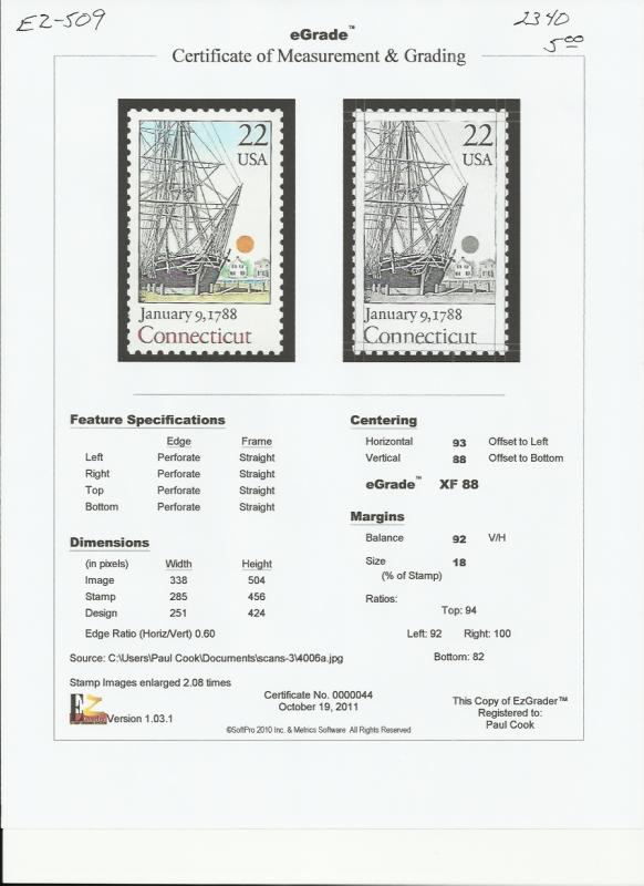 # 2340 MINT NEVER HINGED CONNECTICUT XF+