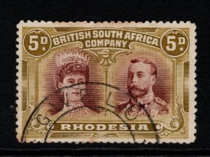 RHODESIA SG141a 1910-3 5d PURPLE-BROWN & OLIVE-YELLOW FINE USED