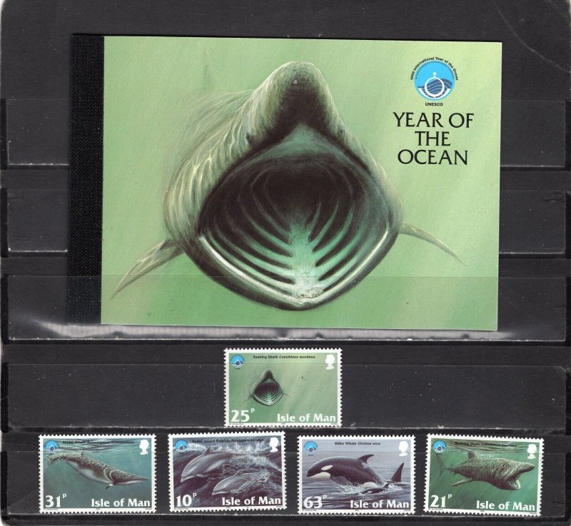 ISLE OF MAN 1998 MARINE LIFE SET OF 5 STAMPS & COMPLETE BOOKLET WITH 2 PANES MNH