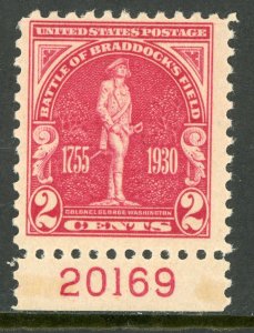 USA 1930 Battle of Braddock's Field 2¢ Carmine Scott 688 PNS Mint B125