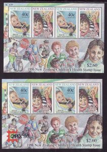 New Zealand-Sc#B152a,b- id8-unused NH semi-postal sheets-Children-1996-