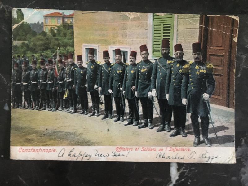 1907 British Post office Constantinople Turkey Postcard Cover to USA Infantry 