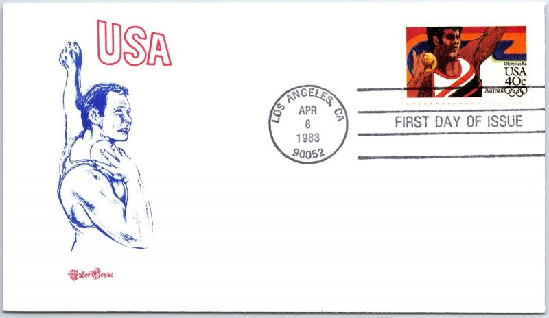 US FIRST DAY COVER 1984 OLYMPIC GAMES LOS ANGELES SHOT PUT TUDOR HOUSE 1983