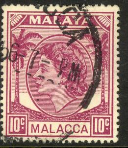 MALAYA MALACCA  1954-55 10c QE2 PORTRAIT Issue Sc 35 VFU