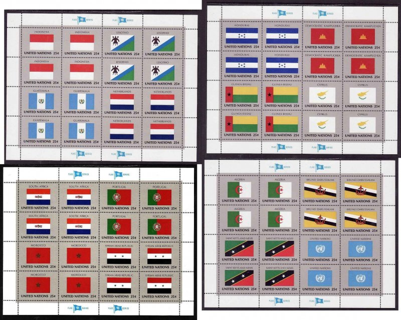 United Nations New York-Sc#554-69- id8- four unused NH sheets-Flags-1989-