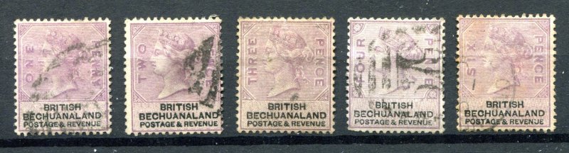 British Bechuanaland 1888 QV. 1d - 6d stamps. Used. SG10/14.