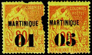 Martinique Scott 5-6 (1886-88) Mint H P-F, CV $32.00 C
