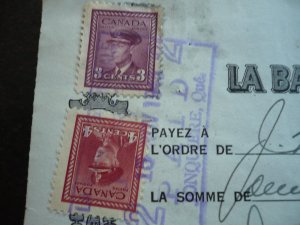 Canada - Revenue - KGVI War Issue Stamps on cheque dated 1945