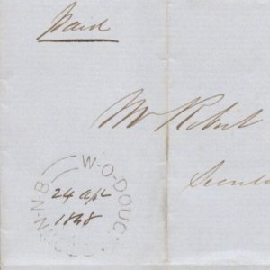 ? 1848 rare DOUGLASTOWN WAY OFFICE W.O.  w/NEWCASTLE PAID to Fredericton Canada