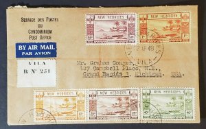 1948 New Hebrides to Grand Rapids Michigan USA Multi Franking Air Mail Cover