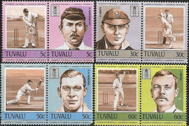 Tuvalu 1984 Chricket Players in Action SC # 259-266 MNH