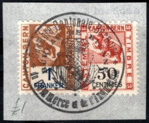 Vintage Switzerland Revenue 1 Franken Fee Stamp & 50 Centimes General Stamp Duty