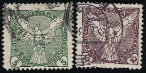 CZECHOSLOVAKIA 1918 Sc P2,P4 Used Newspaper stamps, Privately Perforated - Birds