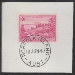 NORFOLK ISLAND 1947 KG6 BALL BAY 9d on piece with MADAME JOSEPH  POSTMARK