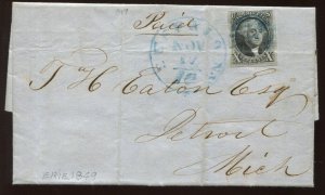 2 Washington Used Stamp on 1849 Cover Buffalo NY to Detroit Michigan LV6268