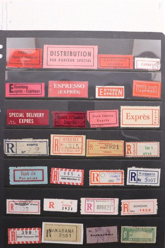 WW Special Delivery Express Registered Etiquette city POD labels 28 stamp lot DL