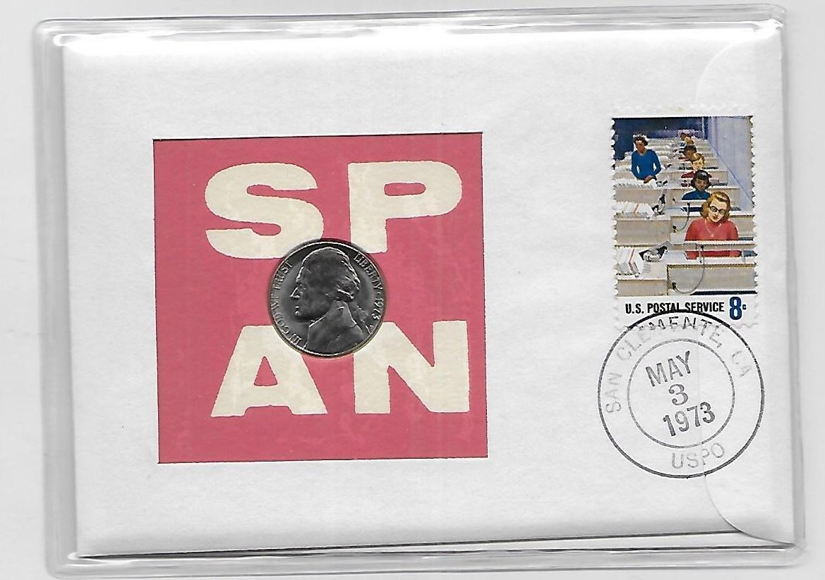 United States Coin Cover 1973 5c Denver Mint. Postal Service SPAN