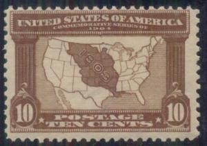 US #327 10¢ red brown, fresh og, NH, VF, Miller certificate Scott $300.00