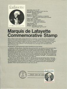 US SP429 Lafayette Souvenir Page #1716