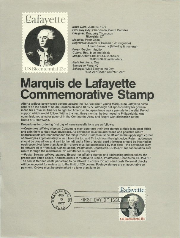 US SP429 Lafayette Souvenir Page #1716