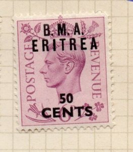 Eritrea 1948 GVI Issue Fine Mint Hinged 50c. Surcharged BMA Optd NW-198900 
