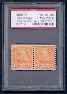 MALACK 723 VF/XF OG NH, Line Pair, w/PSE (GRADED 85,..MORE.. gg0100