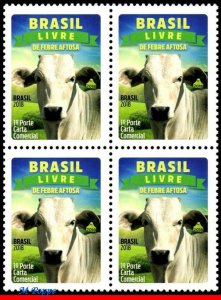 3375 BRAZIL 2018 FOOTH-AND-MOUTH DISEASE, VACCINATION, NELLORE OX, BLOCK MNH