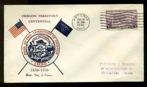 783 OREGON TERRITORY FDC ASTORIA, OR PLANTY #P24 CLIFFORD CACHET