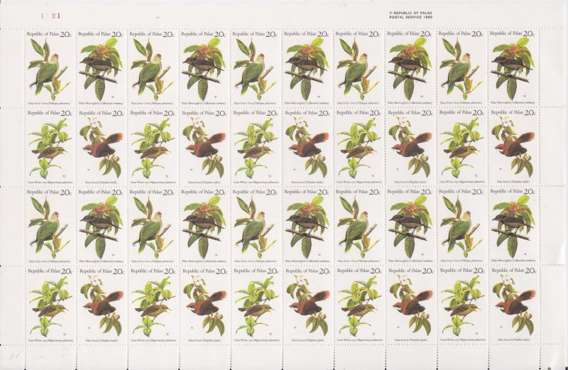 Palau Stamps: 1983 Native Birds Issue #5-8; Full Sheet of 40; MNH