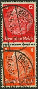 Germany 1933 Hindenburg Michel S110 Wmk Net Se-Tenant Zusammendruck 53319