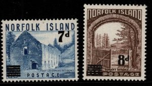 NORFOLK ISLAND SG21/2 1958 SURCHARGE SET MNH