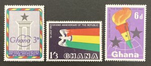 Ghana 1962 #121-3, 2nd Anniversary Republic, MNH(see note).
