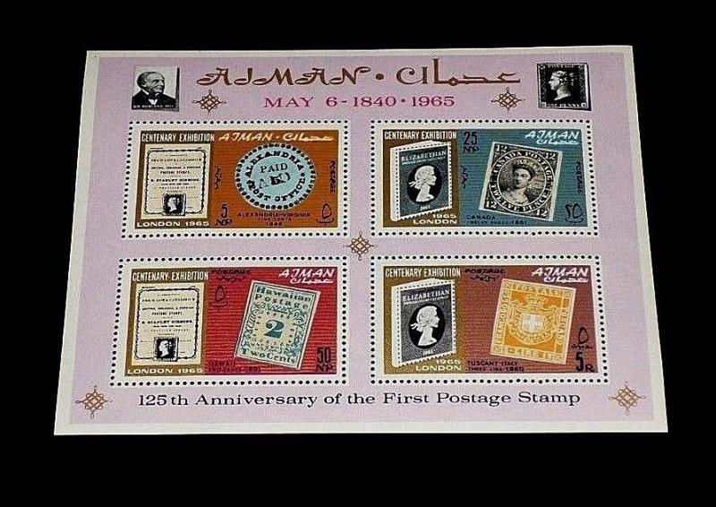 AJMAN #44a, 1965, CENTENARY EXHIBITION, SOUVENIR SHEET, MNH, NICE! LQQK!