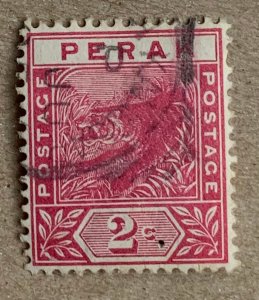 Perak 1892 2c rose Leaping Tiger, used. Scott 43, CV $0.45. SG 62