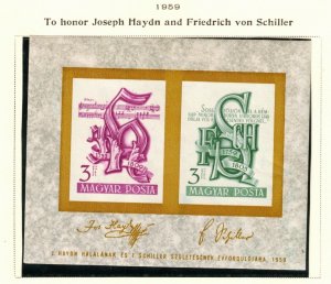 Hungary Sc 1260 MNH S/S Imperf of 1959 -Music, Composers - J.Haydn & F, Schiller