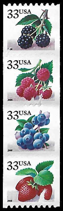 PCBstamps   US #3404/3407a Coil Strip $1.32(4x33c)Berries, MNH, (9)