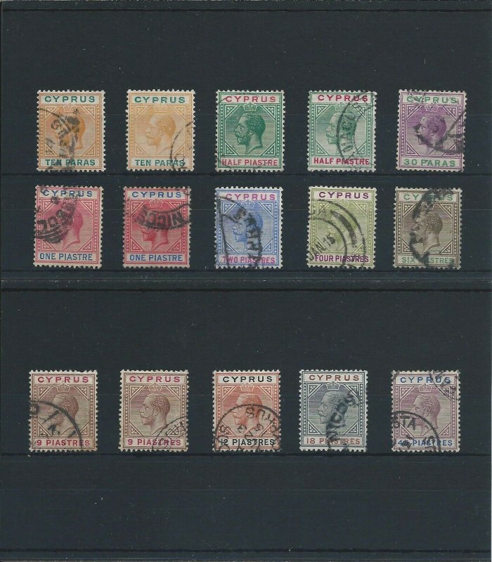 CYPRUS 1912-15 SET PLUS SHADES G/FU (15) SG 74/84 CAT £300+